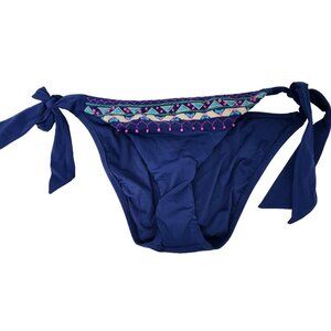 Nanette Lapore Womens Costa Sol Bikini Bottom Small Navy Hipster Side Tie NWT
